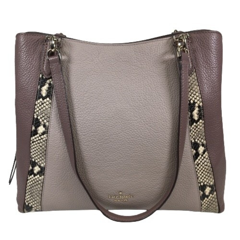 Kate Spade Jackson Satchel Pebble Leather Snake-Trim Triple Compartment Tote Bag